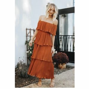 ZARRA SPICE PLEATED DRESS (BURNT ORANGE) - Large